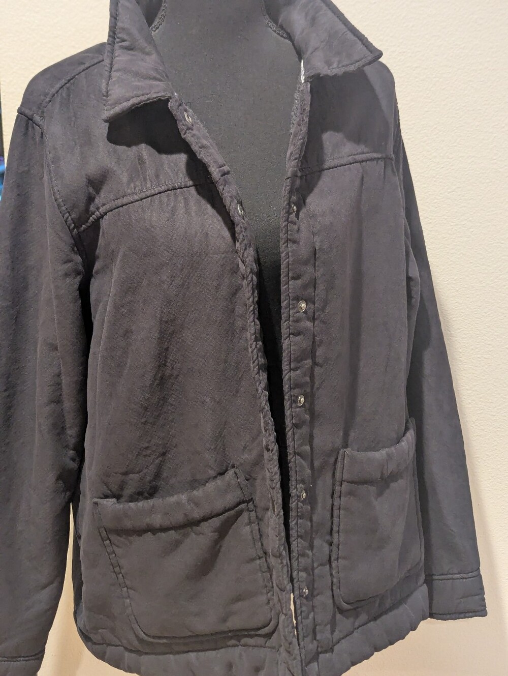 Boston Traders Men’s M Black Faux Shearling Sherpa Lined Jacket Plaid Snap Coat - Picture 3 of 9